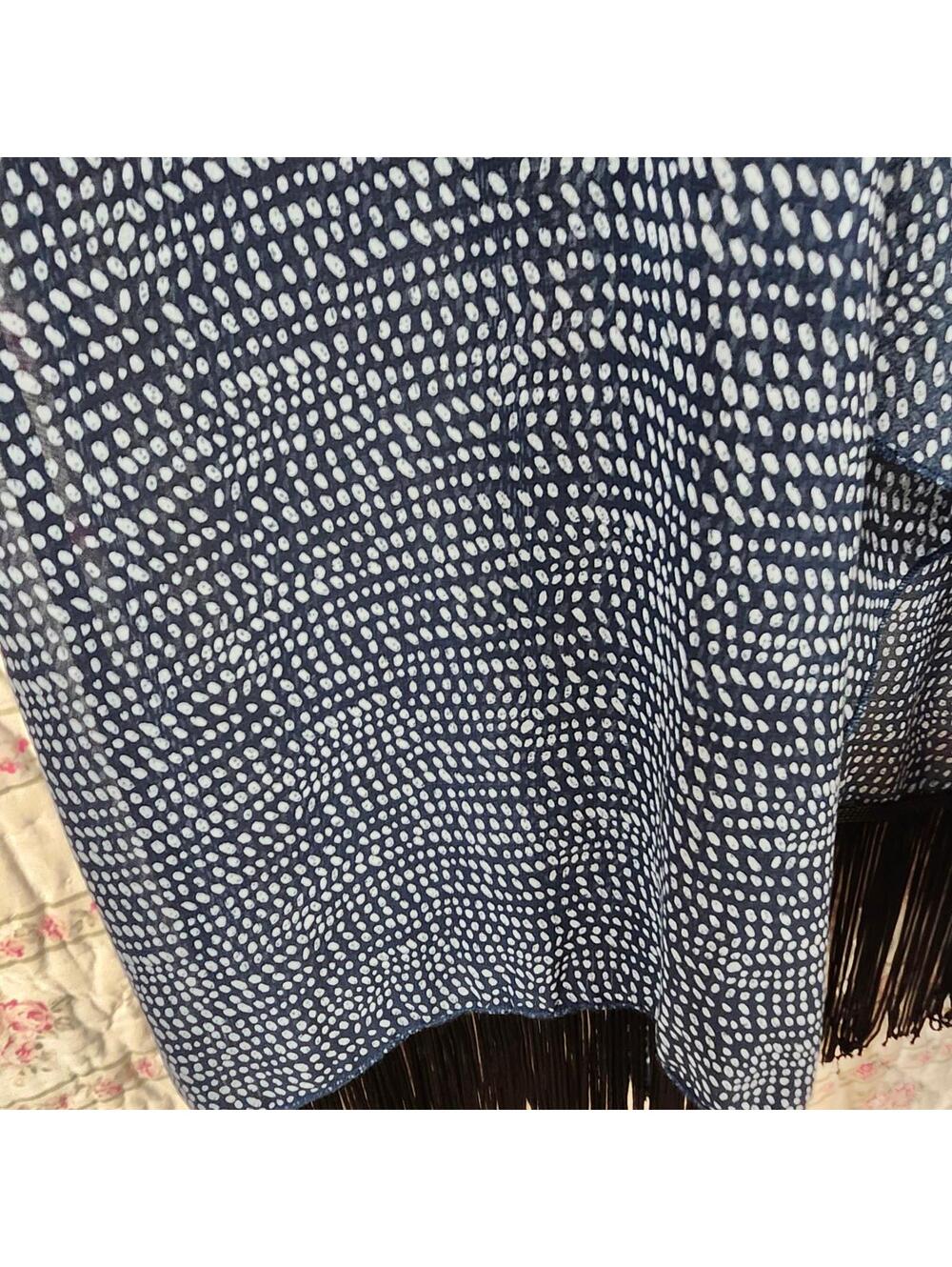 LuLaRoe Fringed Kimono Cardigan Large Blue Dot Lightweight